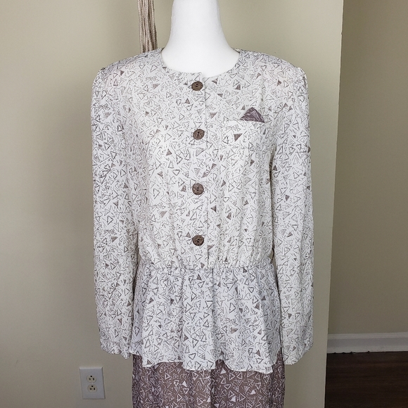 Vintage Cream and Brown Business Dress by Jennifer Gee - Picture 2 of 9